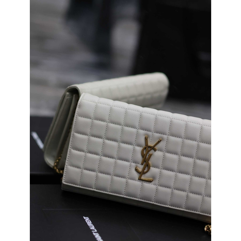 Saint Laurent Lambskin Cassander Chain Wallet White