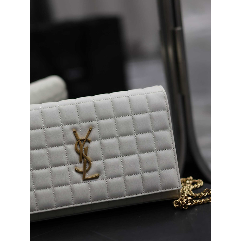 Saint Laurent Lambskin Cassander Chain Wallet White