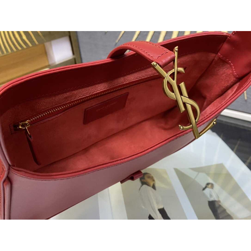 Saint Laurent Le 5 À 7 In Patent Leather Hobo Bag Red