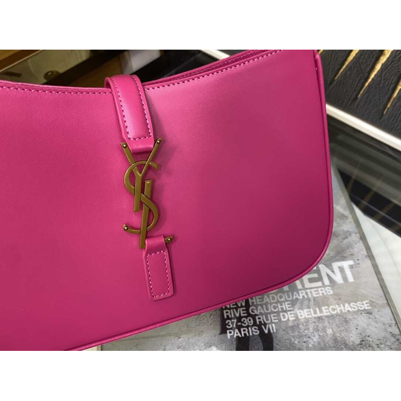 Saint Laurent Le 5 À 7 In Patent Leather Hobo Bag Pink