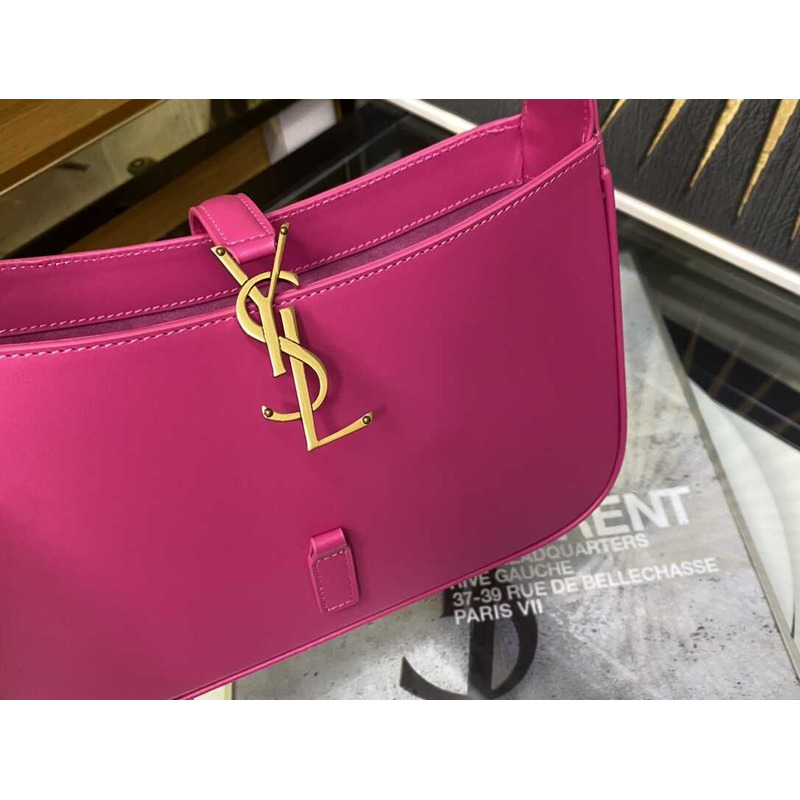 Saint Laurent Le 5 À 7 In Patent Leather Hobo Bag Pink