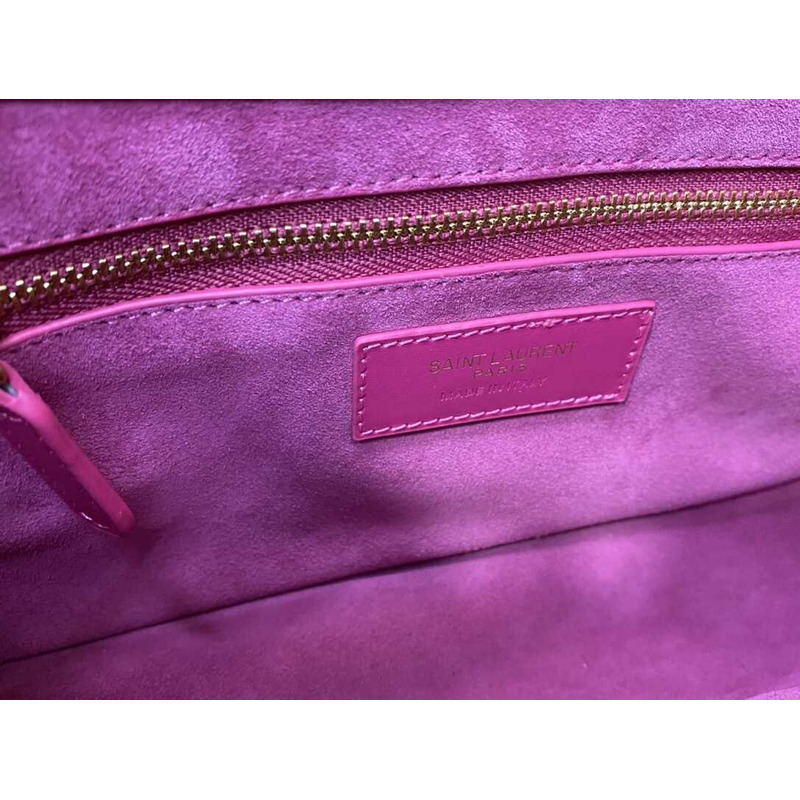 Saint Laurent Le 5 À 7 In Patent Leather Hobo Bag Pink