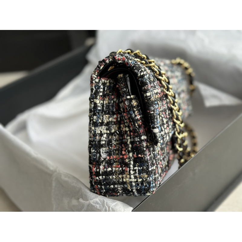 Ch*el tweed cc shoulder bag black and multi