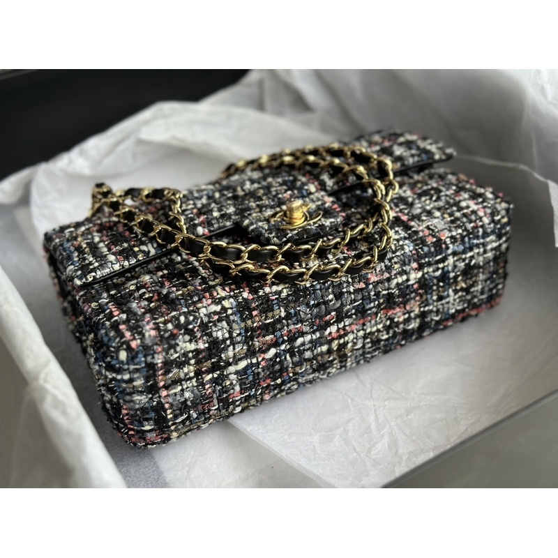 Ch*el tweed cc shoulder bag black and multi