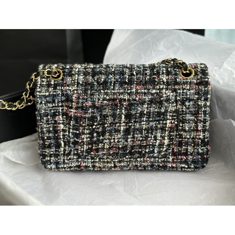 Ch*el tweed cc shoulder bag black and multi