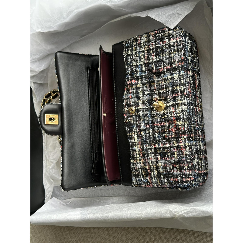 Ch*el tweed cc shoulder bag black and multi