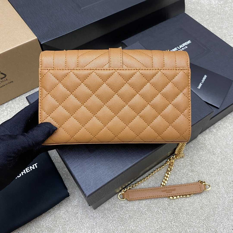 Saint Laurent  Envelope Small In Quilted Grain De Pouder Embossed Leather Flap Dark Naturel