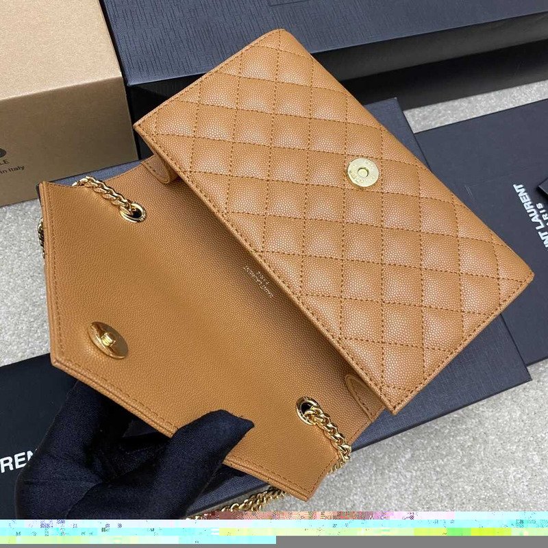 Saint Laurent  Envelope Small In Quilted Grain De Pouder Embossed Leather Flap Dark Naturel