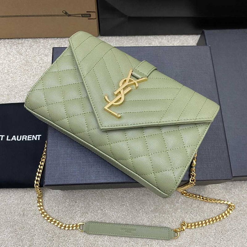 Saint Laurent Envelope Small In Quilted Grain De Pouder Embossed Leather Flap Quited Blue