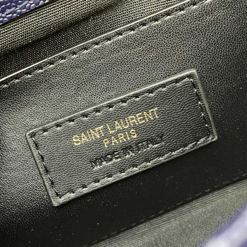 Saint Laurent Envelope Small In Quilted Grain De Pouder Embossed Leather Flap Navy Blue