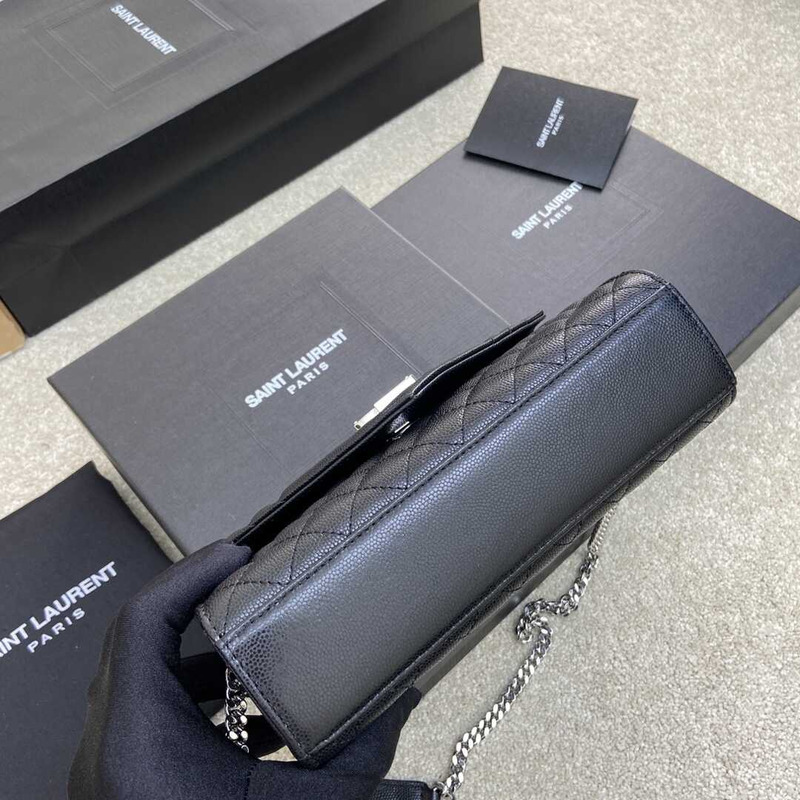 Saint Laurent Envelope Small In Quilted Grain De Pouder Embossed Leather Flap Black