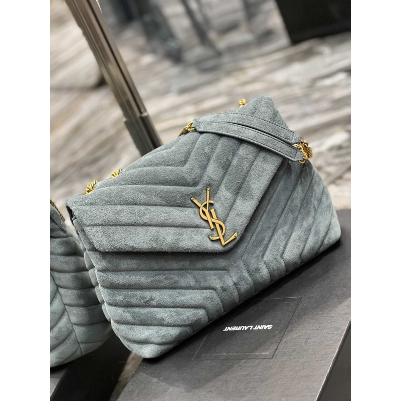 Saint Laurent Medium Loulou Quiled Suede Bag Blue