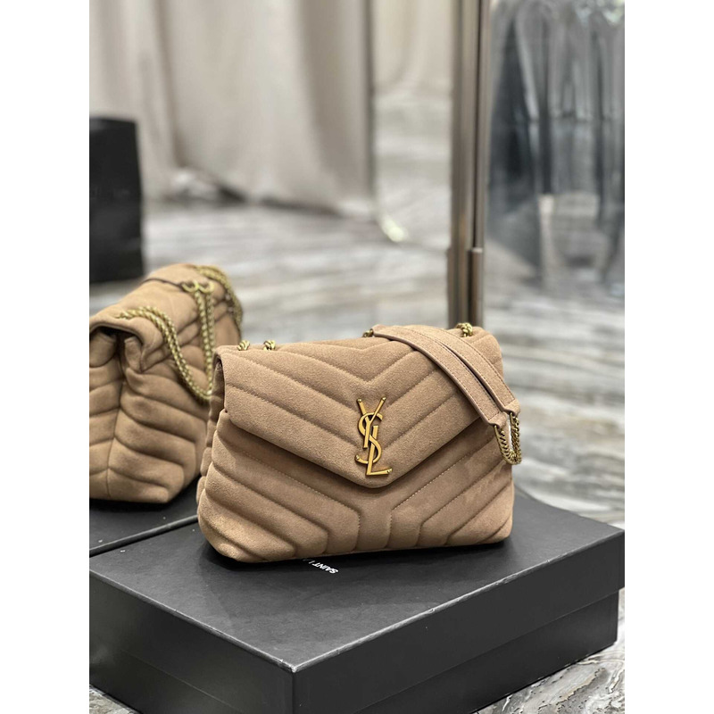 Saint Laurent Small Loulou Quiled Suede Handbag Beige