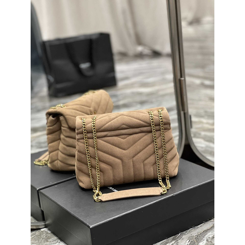 Saint Laurent Small Loulou Quiled Suede Handbag Beige