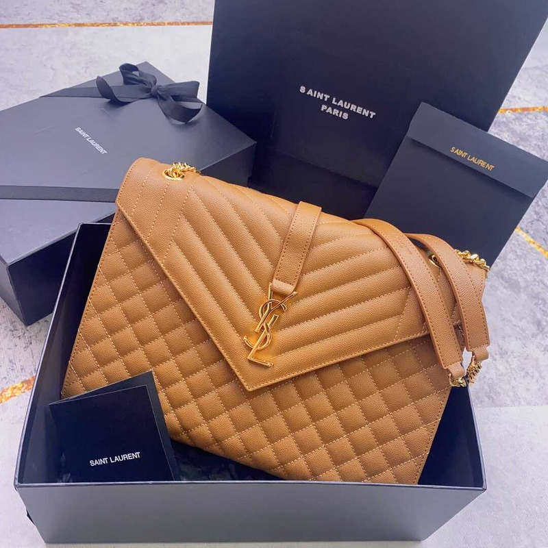 Saint Laurent  Envelope Large Bag IN Grained Quiled Leather Brown