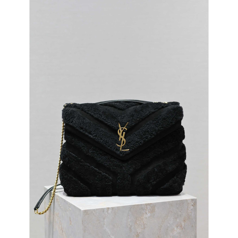 Saint Laurent Medium Loulou Puffer Shearling Shoulder Bag Black