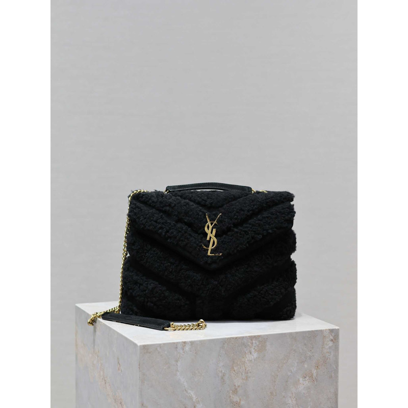 Saint Laurent Small Loulou Puffer Shearling Shoulder Bag Black