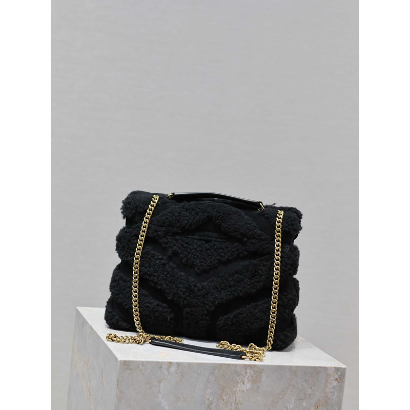 Saint Laurent Small Loulou Puffer Shearling Shoulder Bag Black