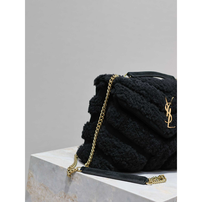 Saint Laurent Small Loulou Puffer Shearling Shoulder Bag Black