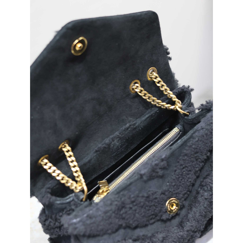 Saint Laurent Small Loulou Puffer Shearling Shoulder Bag Black