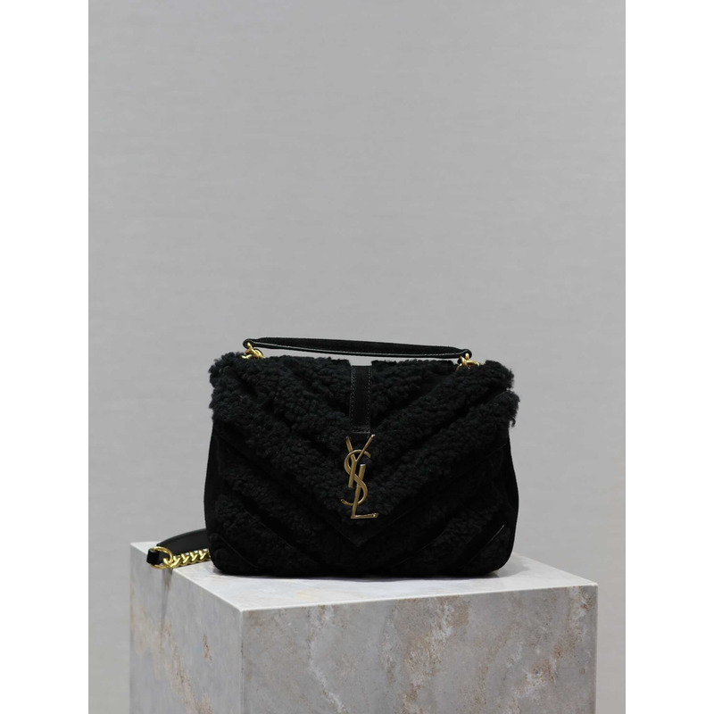 Saint Laurent Small Loulou Puffer Shearling Shoulder Bag Black