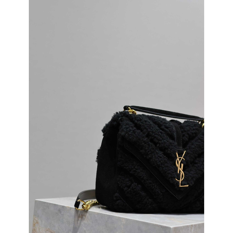 Saint Laurent Small Loulou Puffer Shearling Shoulder Bag Black