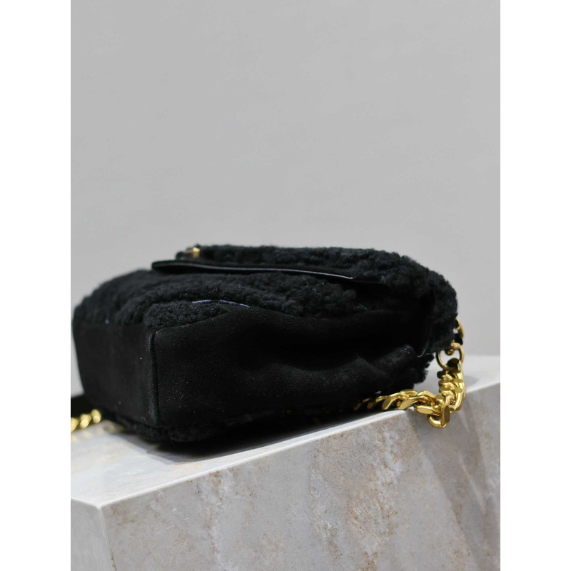 Saint Laurent Small Loulou Puffer Shearling Shoulder Bag Black