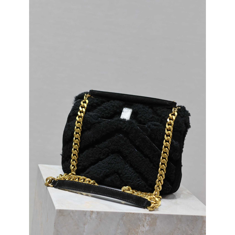 Saint Laurent Small Loulou Puffer Shearling Shoulder Bag Black