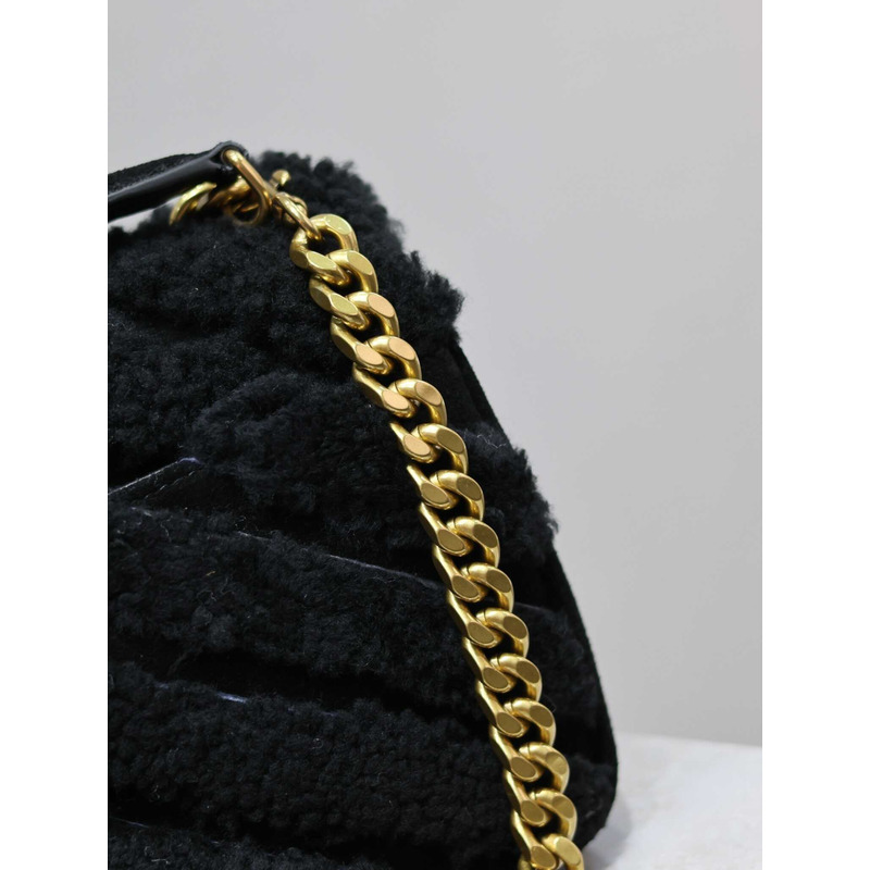 Saint Laurent Small Loulou Puffer Shearling Shoulder Bag Black