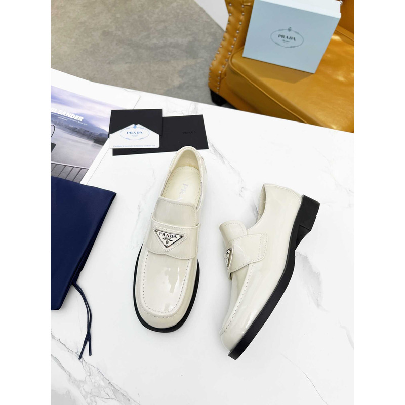 Pra*a patent leather loafers white