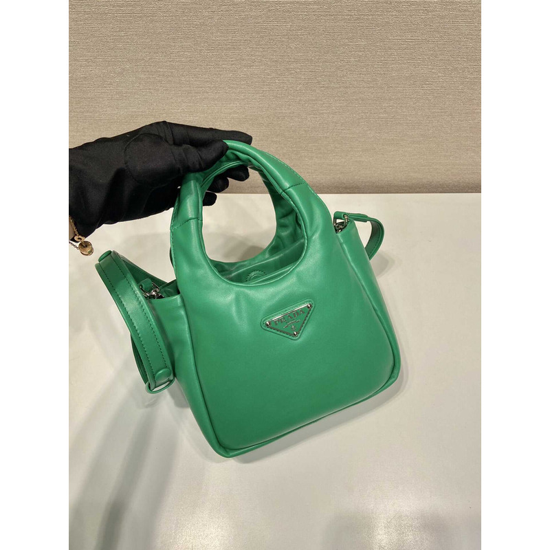 Pra*a soft small padded nappa leather bag green