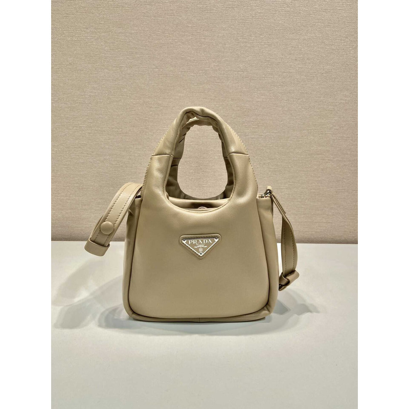 Pra*a soft small padded nappa leather bag beige