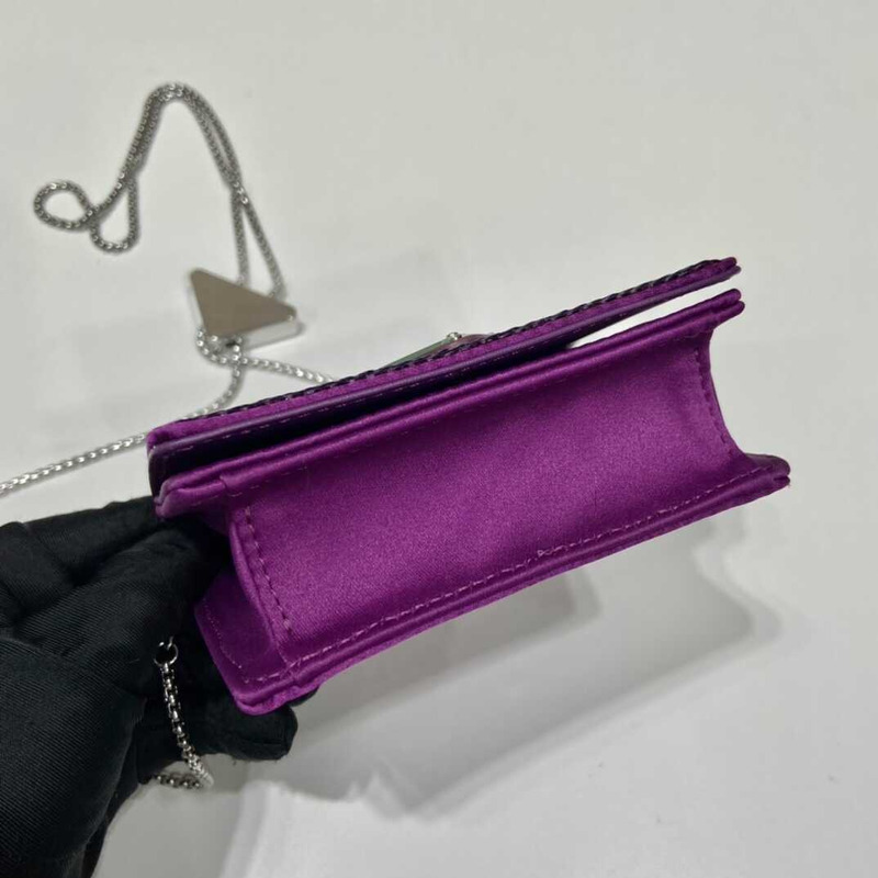 Pra*a sequined card holder with shoulder strap purple