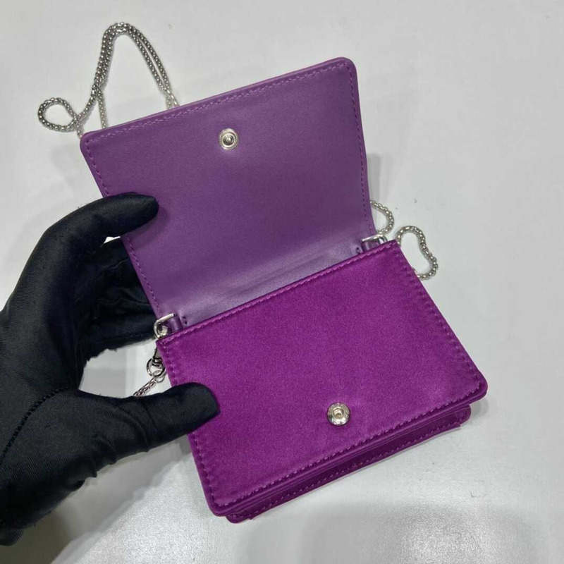 Pra*a sequined card holder with shoulder strap purple