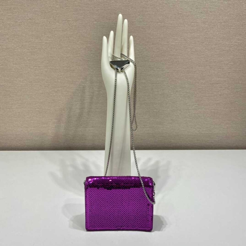 Pra*a sequined card holder with shoulder strap purple