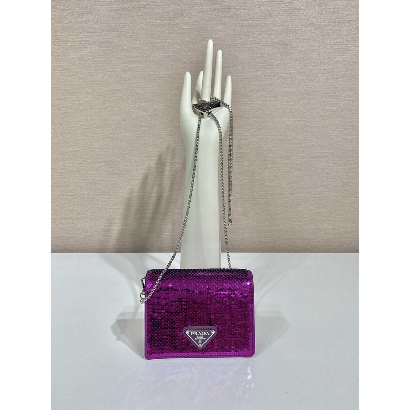 Pra*a sequined card holder with shoulder strap purple