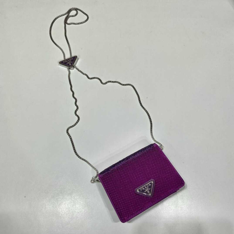 Pra*a sequined card holder with shoulder strap purple