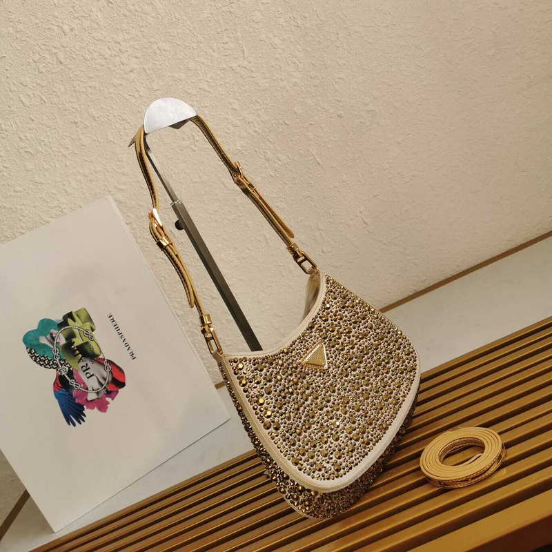 Pra*a cleo satin bag with crystals platinum