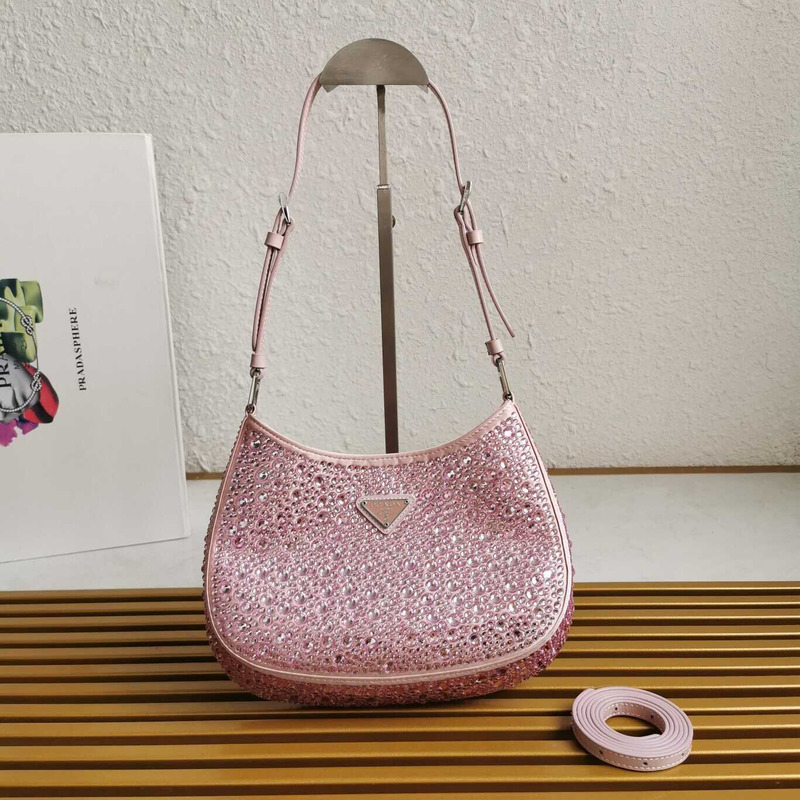 Pra*a cleo satin bag with crystals pink