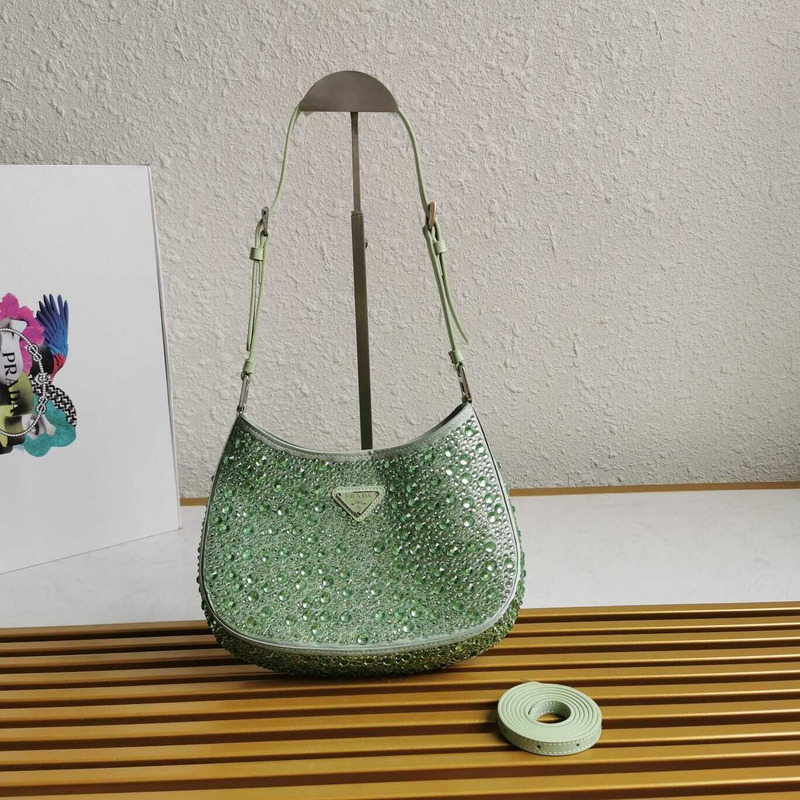 Pra*a cleo satin bag with crystals green