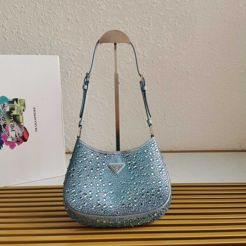 Pra*a cleo satin bag with crystals blue