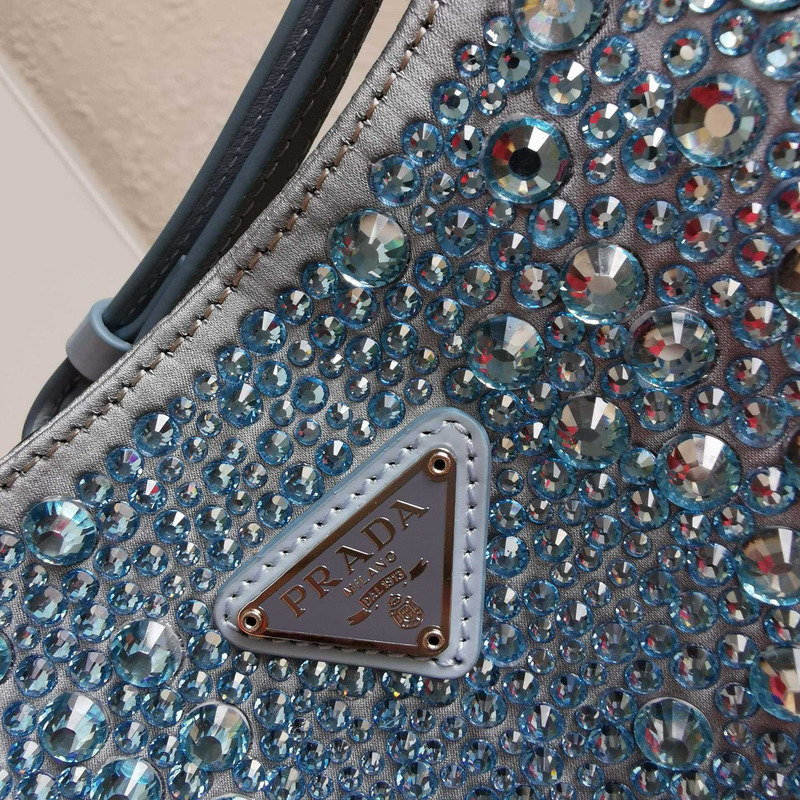 Pra*a cleo satin bag with crystals blue