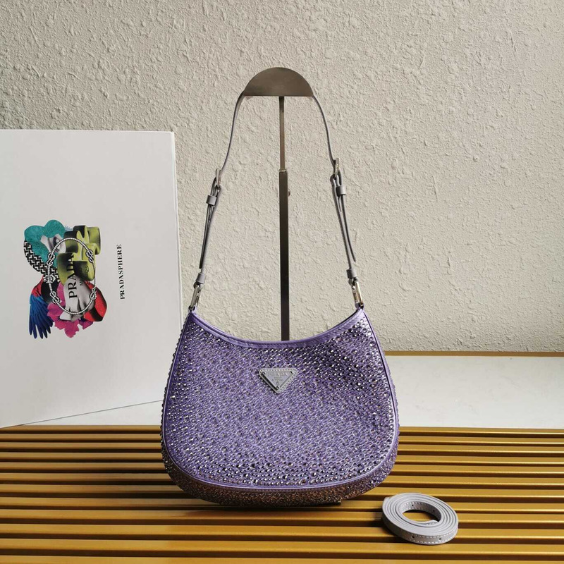 Pra*a cleo satin bag with crystals purple