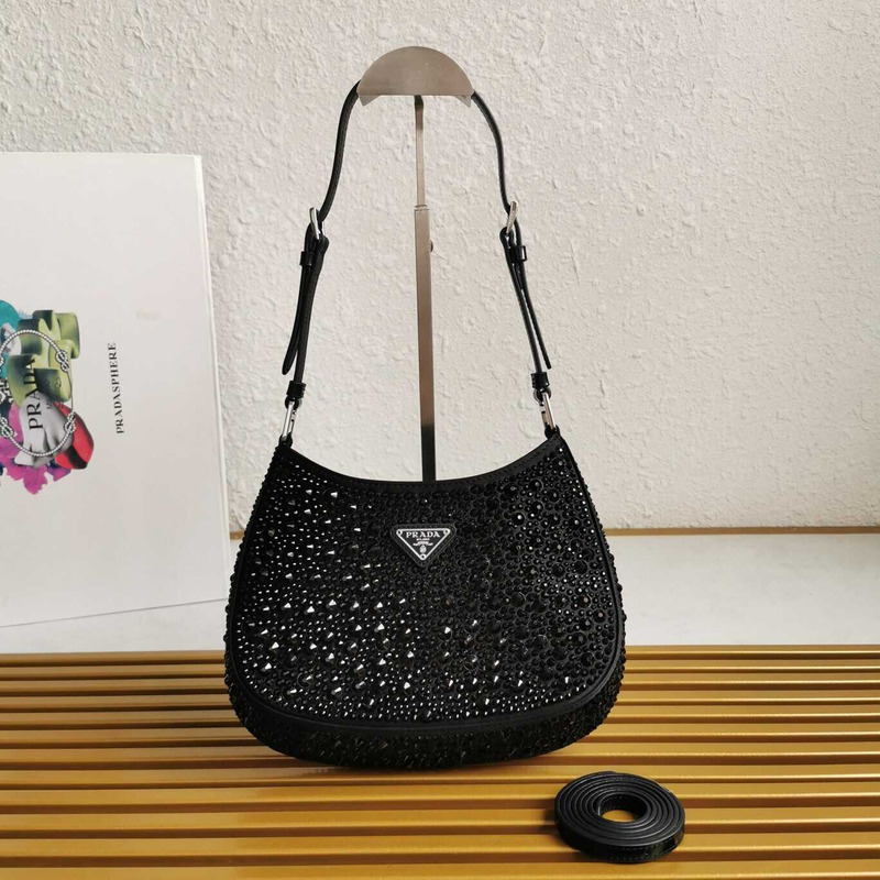 Pra*a cleo satin bag with crystals black