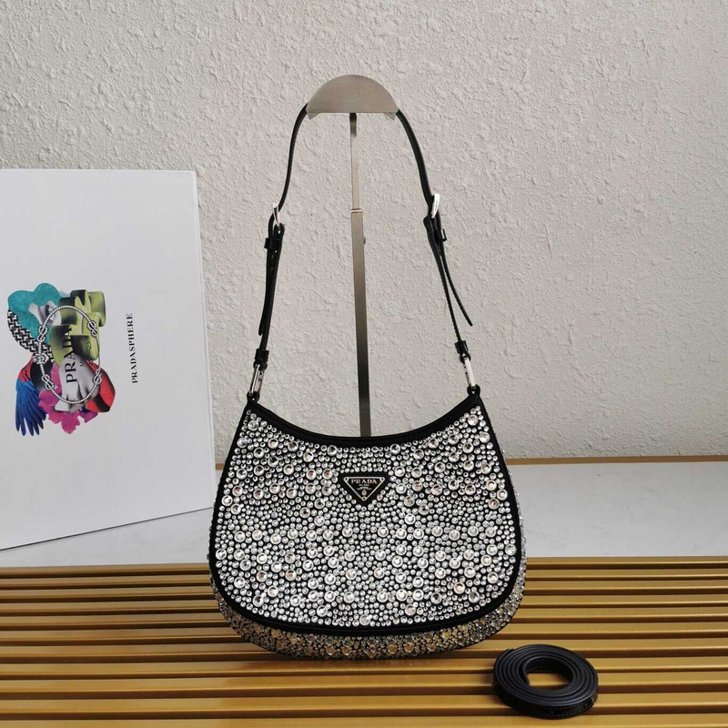 Pra*a cleo satin bag with crystals grey