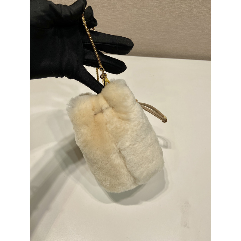 Pra*a shearling mini-pouch ecru