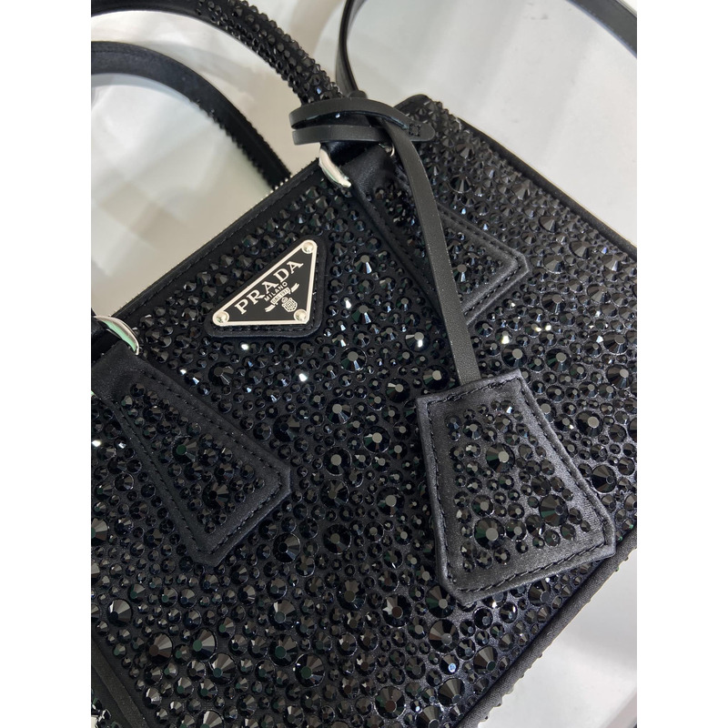 Pra*a galleria satin mini bag with crystals black