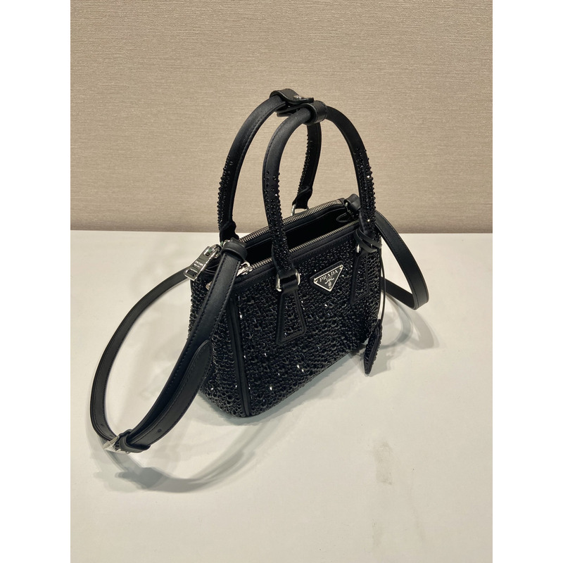 Pra*a galleria satin mini bag with crystals black