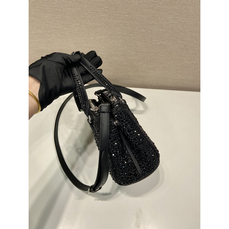 Pra*a galleria satin mini bag with crystals black