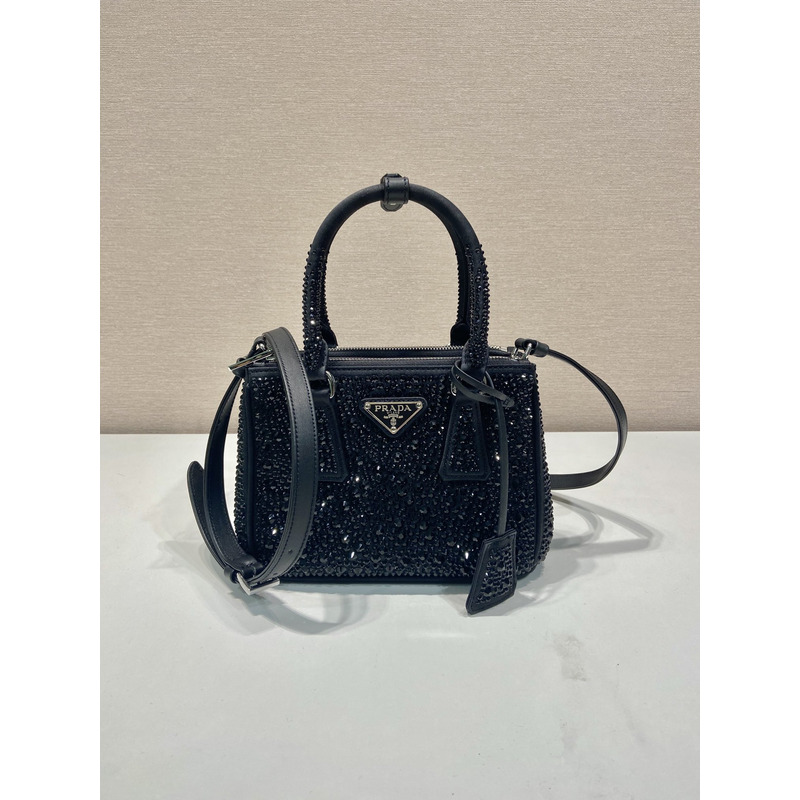 Pra*a galleria satin mini bag with crystals black